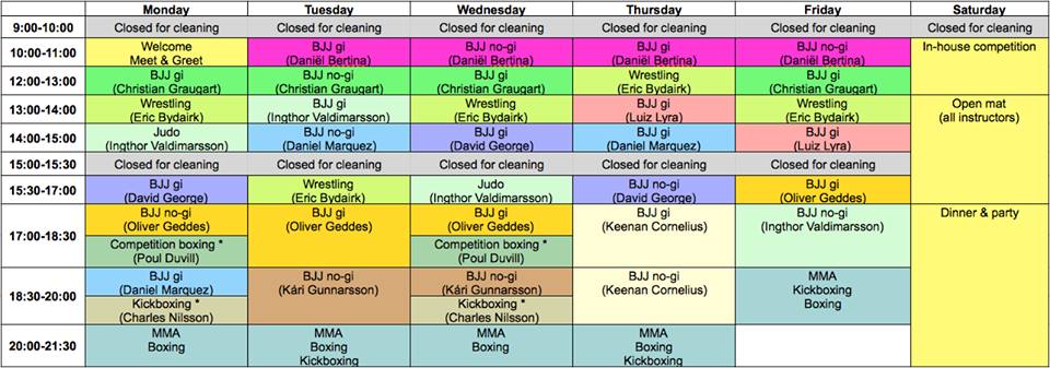 BJJ Globetrotters fall camp trainig schedule