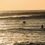 Surfing at sunset, Canggu, Bali